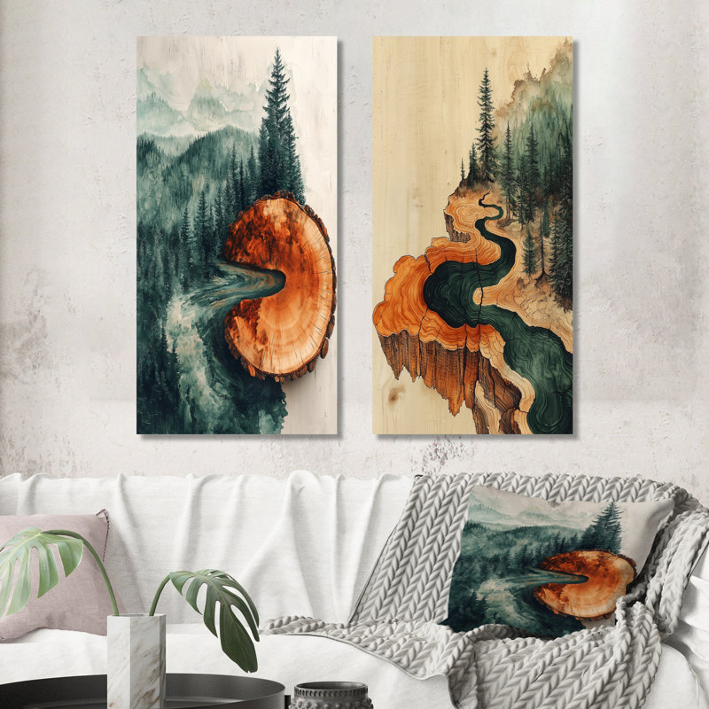 Emerald River Into The Birtchwood Forest I - Collection d'art sur toile 2 panneaux, H 40 po x l 41 po, Toile tendue
