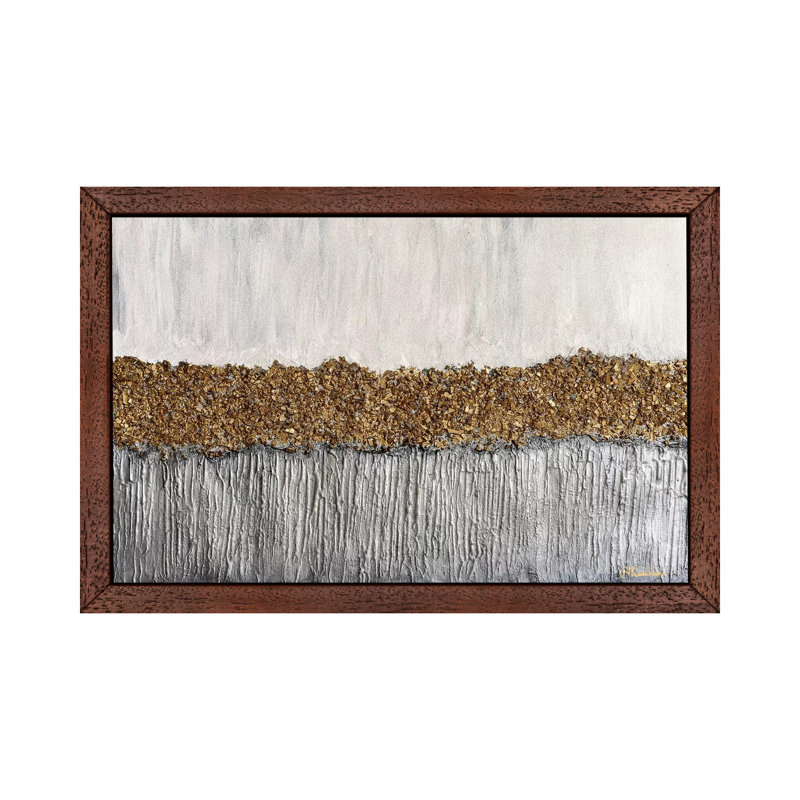 Golden Formation by Nikki Chauhan - Floater Frame Painting on Canvas, 152.5 cm H x 101.5 cm W, Brown