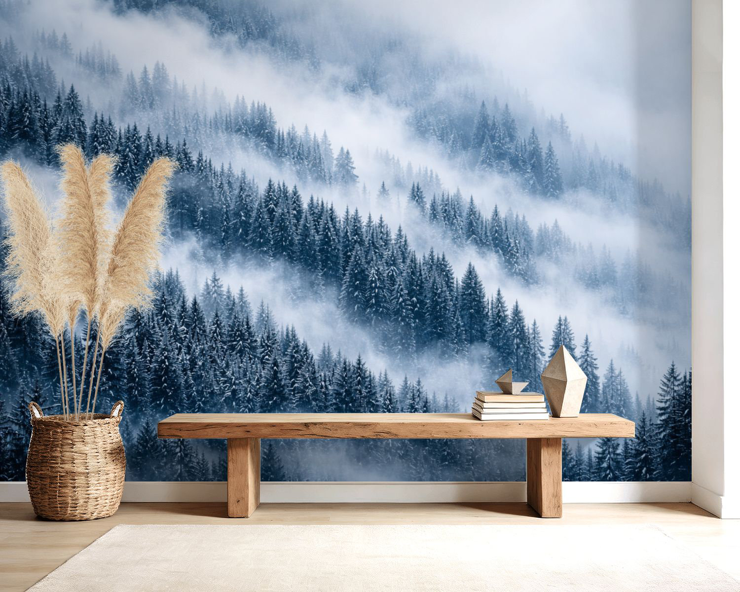 Latitude Run® Peel and Stick Wallpaper Wall Mural Misty Snowy Pine ...