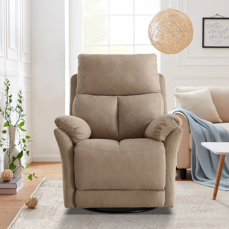 Hawn 33.5'' Wide Modern and Super Soft Swivel and Rocker Manual Recliner Chair, Camel