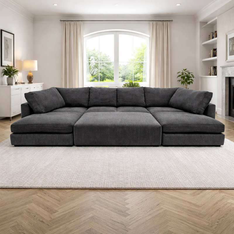 7 Seater Corduroy Sofa Bed, Charcoal