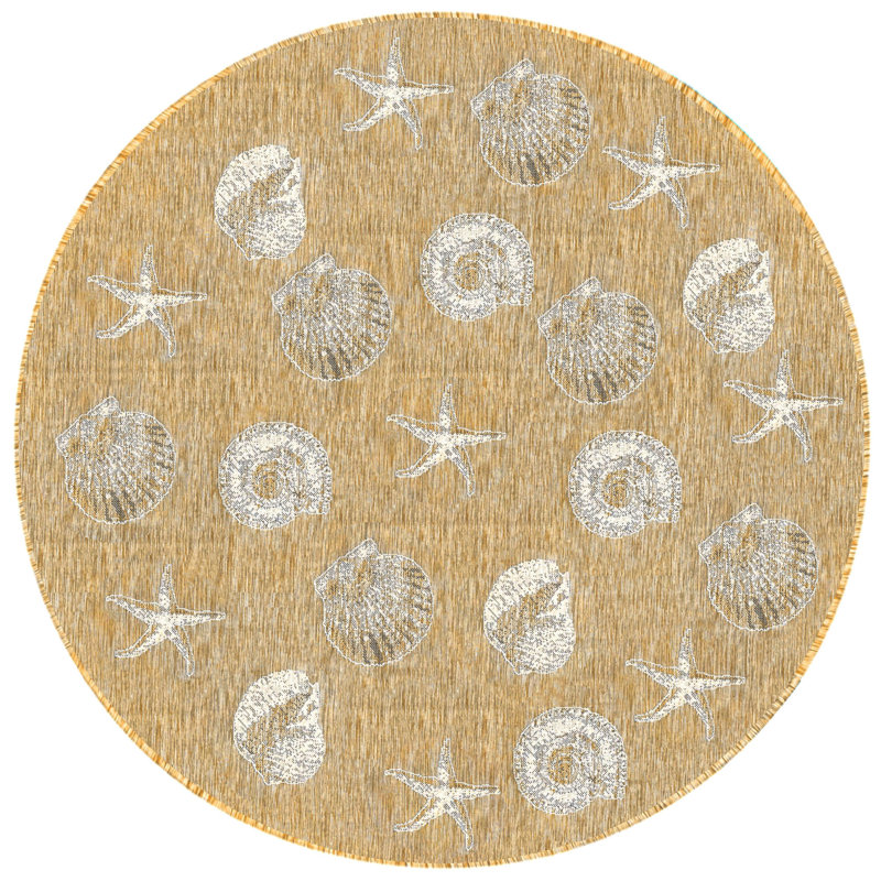 Tapis intérieur / extérieur brun clair Saldanha, Rond 7 pi 10 po