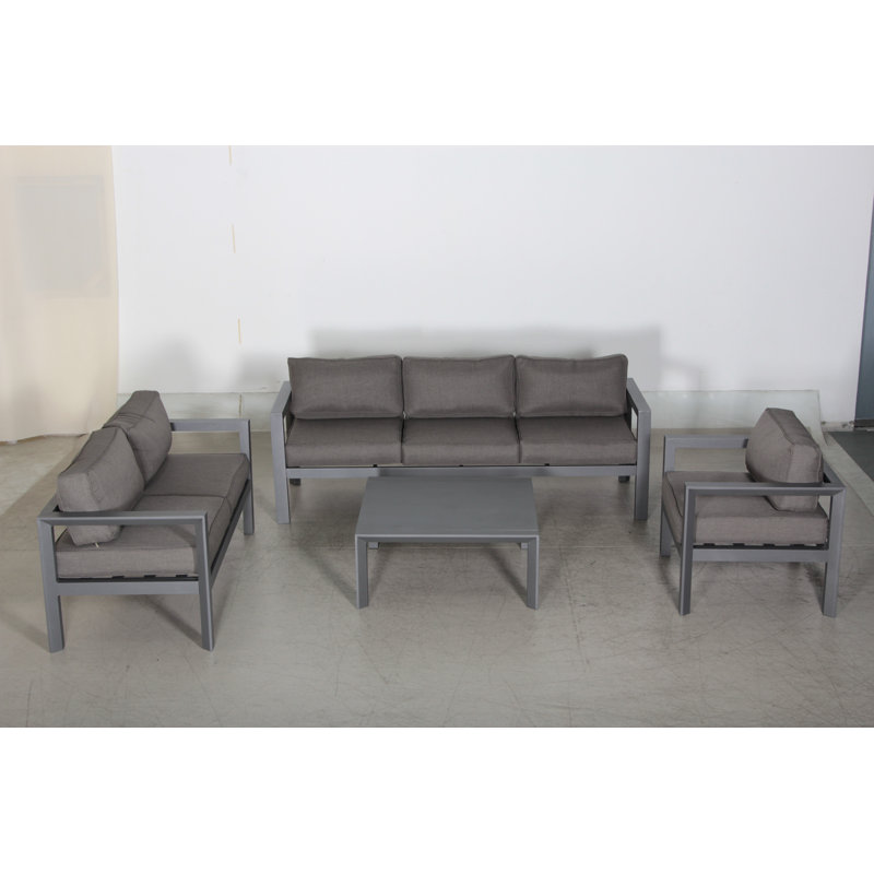 Ensemble de conversation avec canapé et coussins 4 pièces Abygayle, Gris