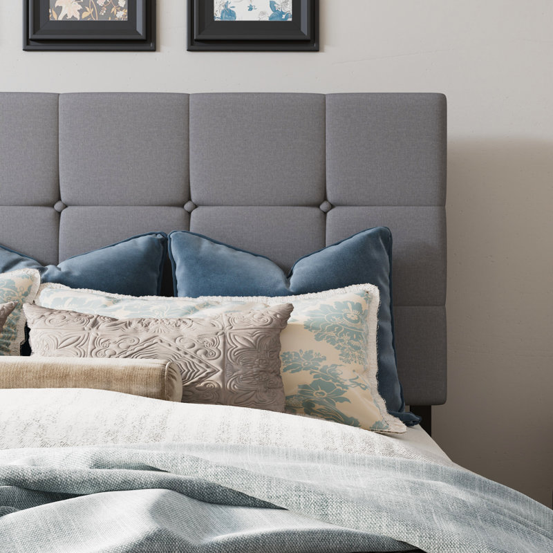 Lit plateforme avec rangement Silvester, Polyester à capitonnage carré gris clair, Très grand