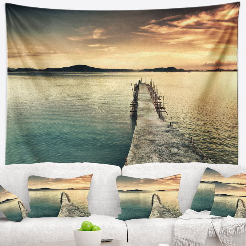 Pont de mer en polyester dans l’tapisserie de l’océan profond avec accessoires suspendus inclus, H 78 po x l 92 po