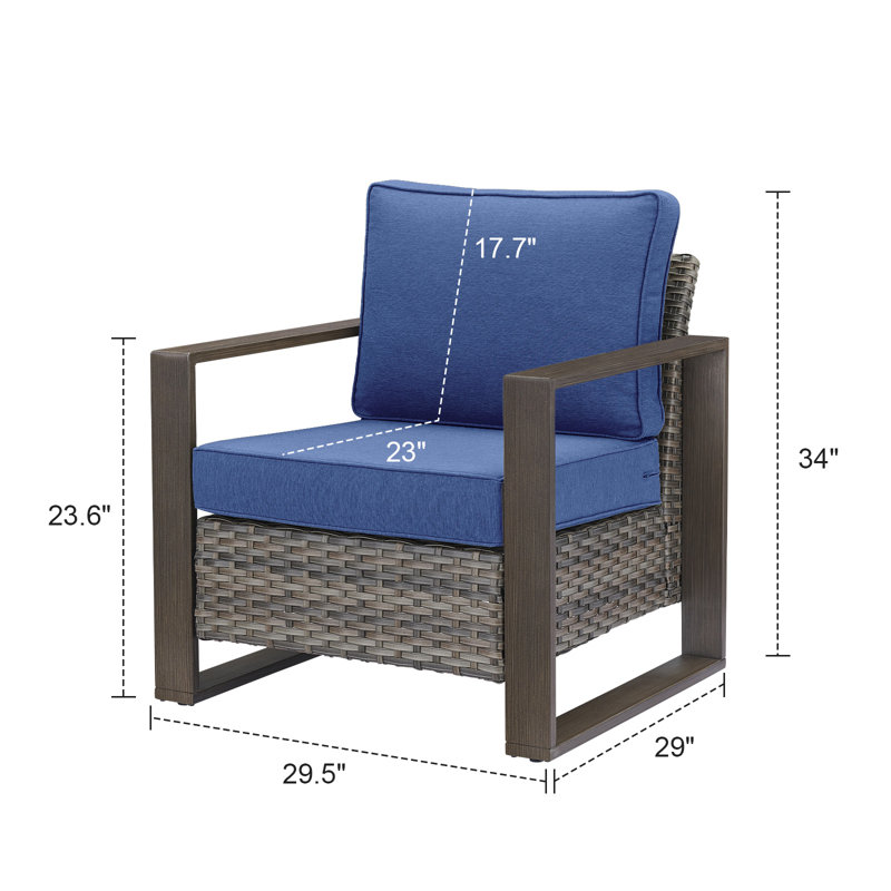 Chaise de patio avec coussins Kelyse, Bleu / gris