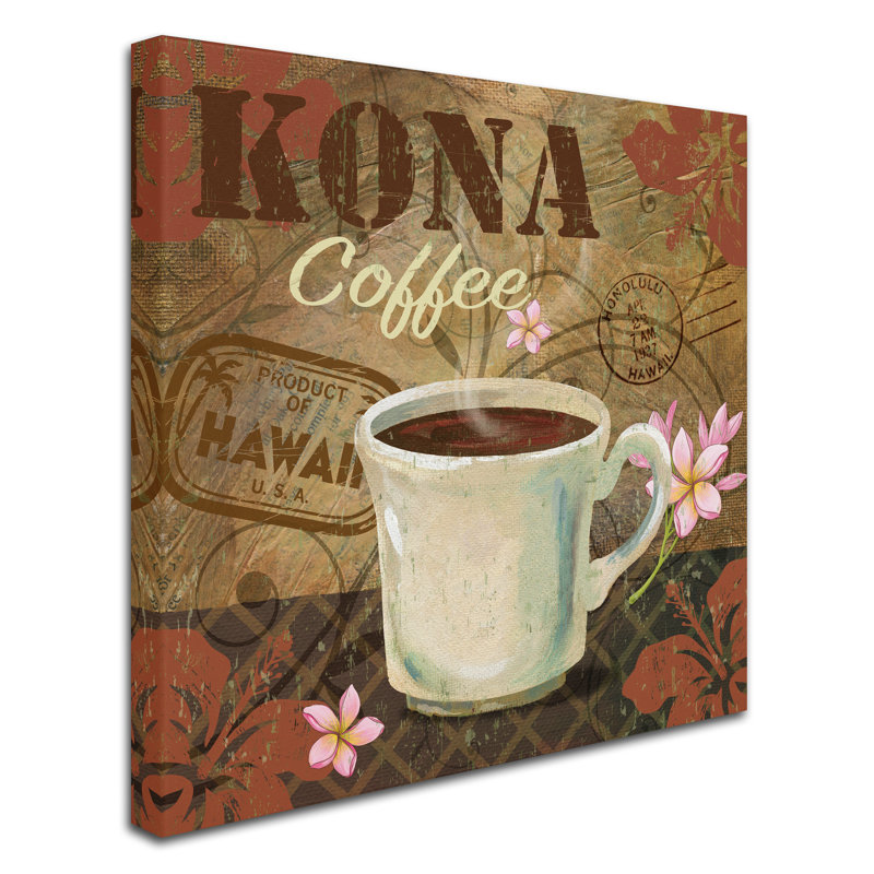« kona coffee », affiche rétro sur toile tendue, H 14 po x l 14 po