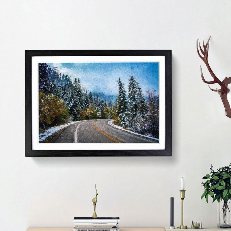 Winter Forest Road - Picture Frame Painting Print, Black Framed, 36cm H x 48cm W x 2cm D