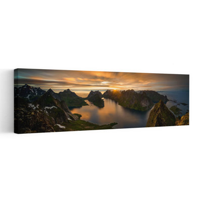 «Golden Fjord Sunset Dramatic Peaceful Serene Landscape Mountain», art mural