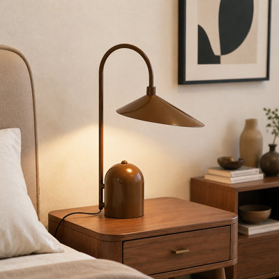 1-Light Dimmable Brown Modern Conical Table Lamp