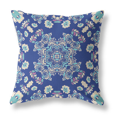 20" X 20" Green And Red Broadcloth Floral Throw Pillow