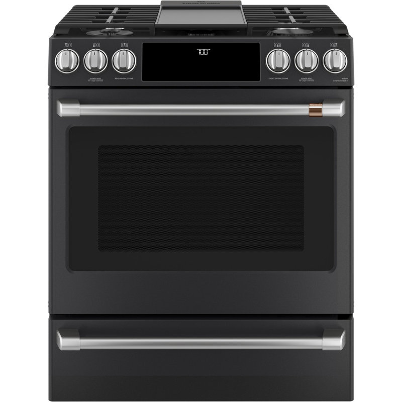 Café 30" 5.6 cu. ft. Slide-in Gas Range with Griddle, Matte Black