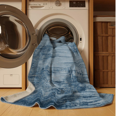 Machine Washable Abstract Grey Area Rug
