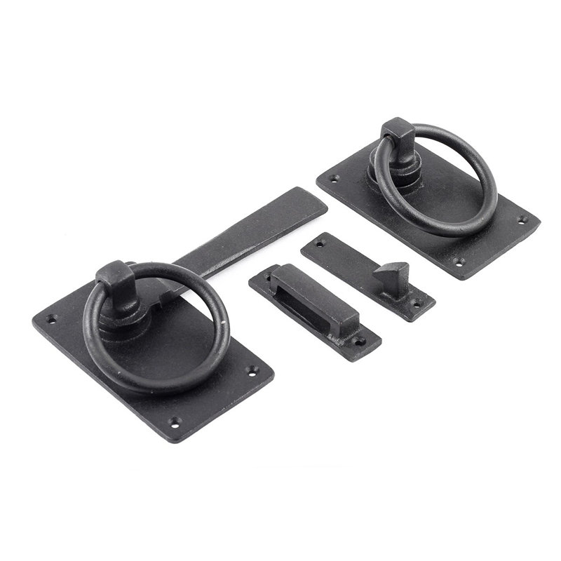 6.5" Black Wrought Iron Gate Turn Ring Flip Latch
