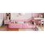 Lit plateforme simple tapissier avec garde-corps et station de charge, rose