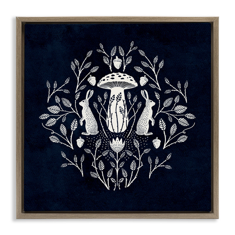 "Botanical Rabbits & Mushroom", art mural sur toile flottante par Katie O'Shea, Cadre flottant orme Montalcino
