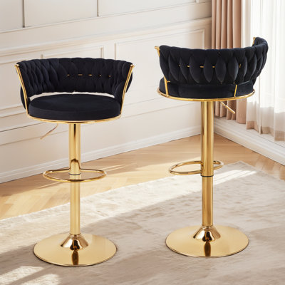 Ensemble de 2 tabourets de bar pivotants en velours, tabourets de bar réglables à hauteur de comptoir, chaises d'îlot de cuisine et chaises de bar rembourrées