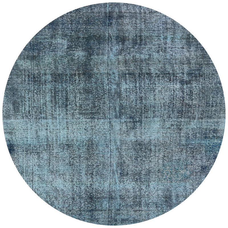 Tapis abstrait gris / bleu sarcelle Coover, Rond 7 pi