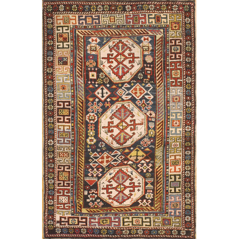 Tapis antique de style Caucase bleu des années 1900