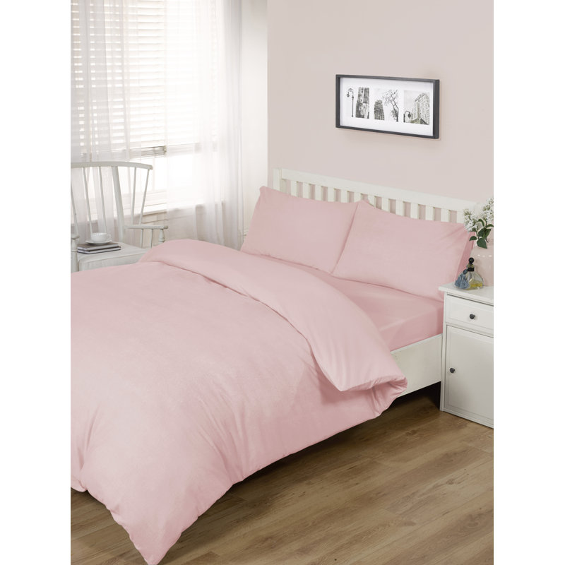 Adaliyah Cotton Solid Colour Duvet Cover Set with Pillowcases, Blush, King Duvet Cover + 2 Standard Pillowcases