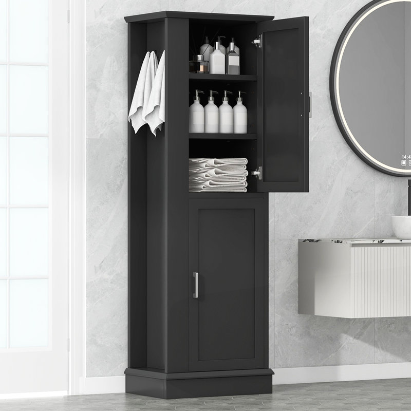 Armoire de rangement autoportante avec crochet et tablette réglable, Noir