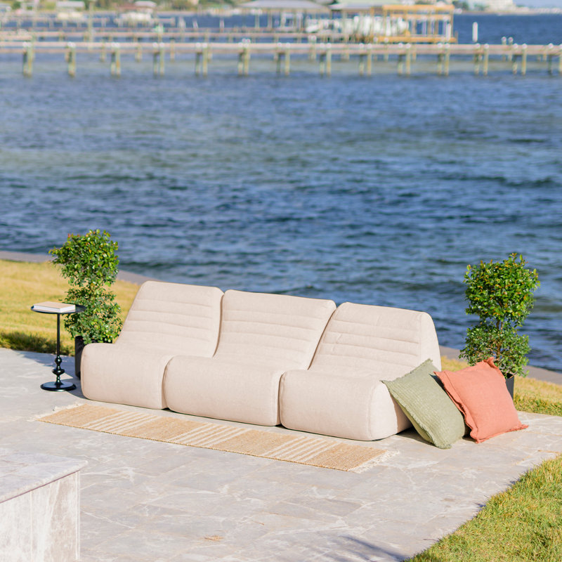 Ensemble de mobilier d'extérieur Big Joe Solvana, tissu de lin performance résistant aux intempéries, canapé modulaire 3 pièces, crème ensoleillée