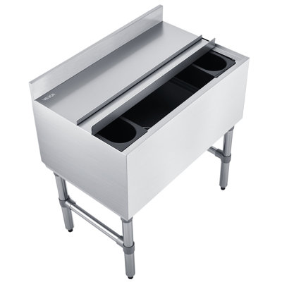 Bac à glaçons commercial, capacité maximale de 82,9 pte, glacière en acier inoxydable de 30 x 19 x 33 po avec couvercle coulissant et porte-bouteilles, unité de chariot-glacière pour bar-pub, certifié NSF