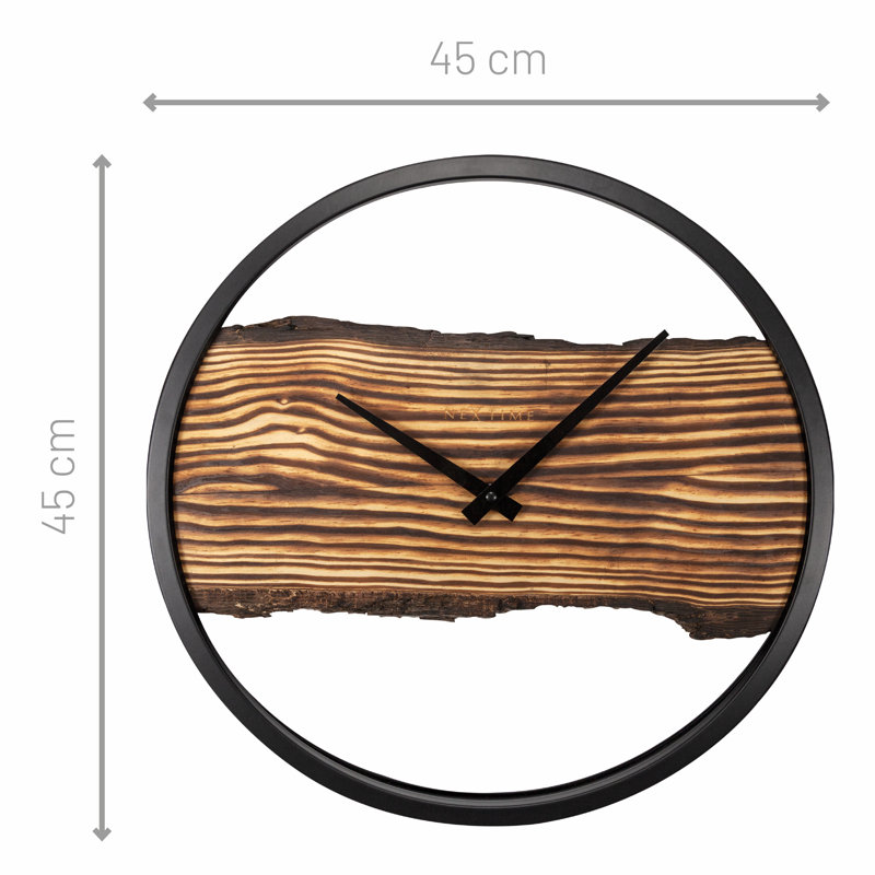 45 cm Black Metal and Wood Wall Clock
