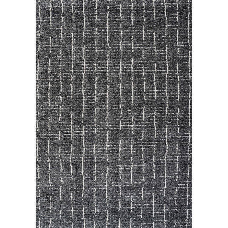 Tapis géométrique noir / blanc en polypropylène tissé à la machine, Rectangle 7 pi 10 po x 10 pi 10 po