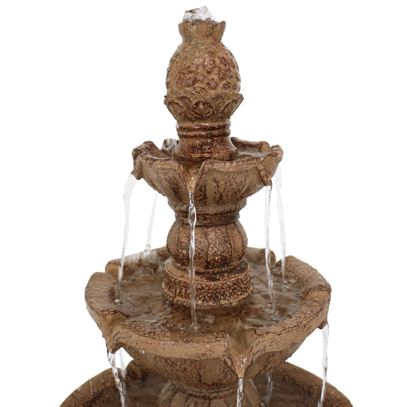 Bagley Pineapple Traditional Resin 4-Tier Outdoor Water Fountain - Brown, Brown