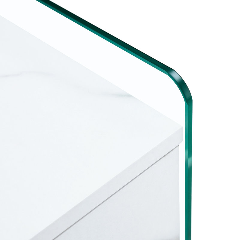 Table de chevet 1 tiroir blanche et verre trempé pour bureau simple avec tiroir, blanc, verre, grand espace