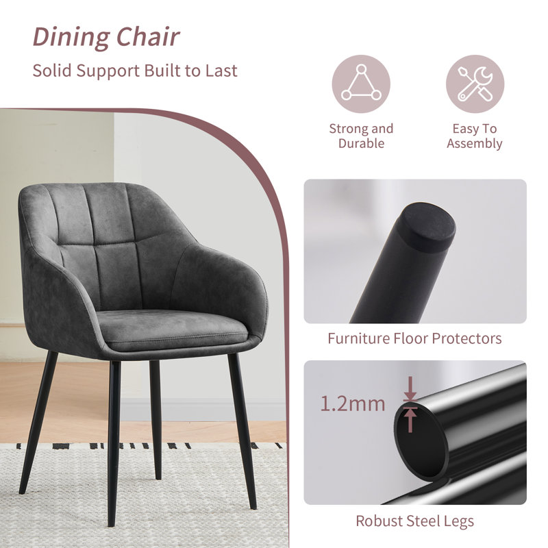 Modern Dining Chairs Suede With Thickened Seat Cushion and Cross-Hatch Pattern Design, Grey, 2