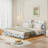 Floating Bed Frame With LED Light And Charging Station Upholstered Platform Bed Frame With Headboard And Hidden Storage Space, No Box Spring Needed-258164109