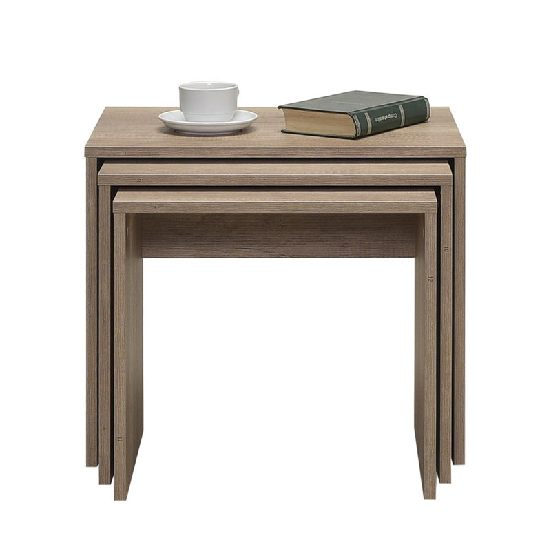 Ensemble de 3 tables gigognes modernes, finition noyer clair, 21,7 po x 18,5 po x 15,7 po | 100% panneau de particules enduit de mélamine, épaisseur: 0,6 pouce | Élégant et fonctionnel pour le bureau à domicile et le salon, conception durable