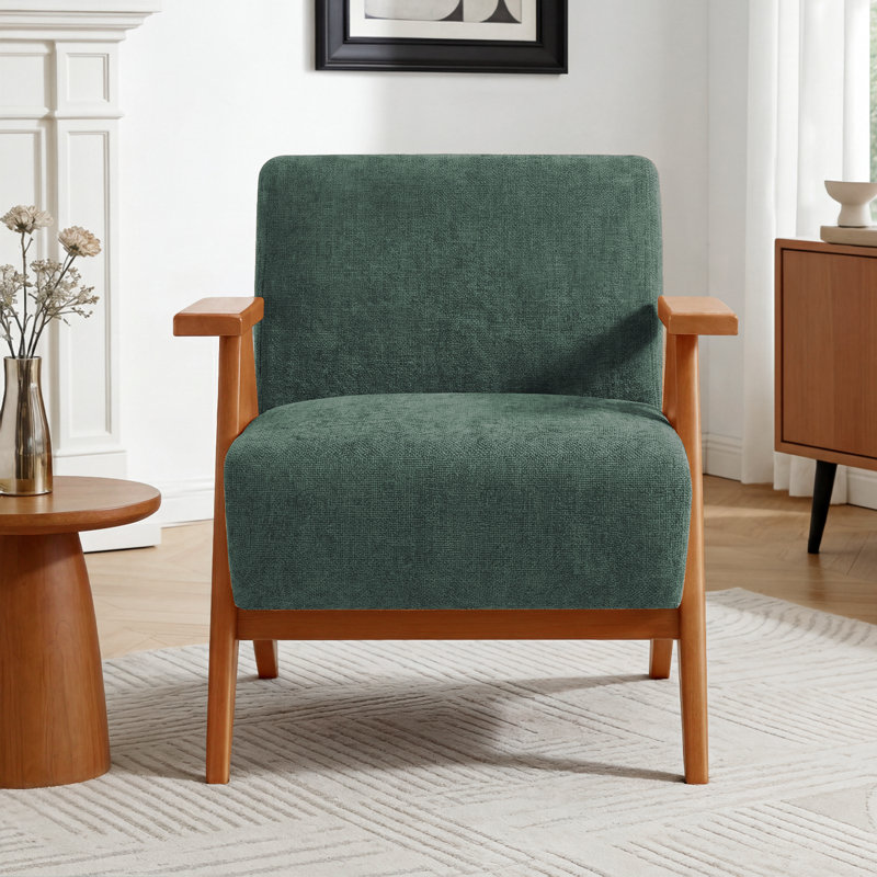 28"W Upholstered Arm Chair with Wood Legs, Green