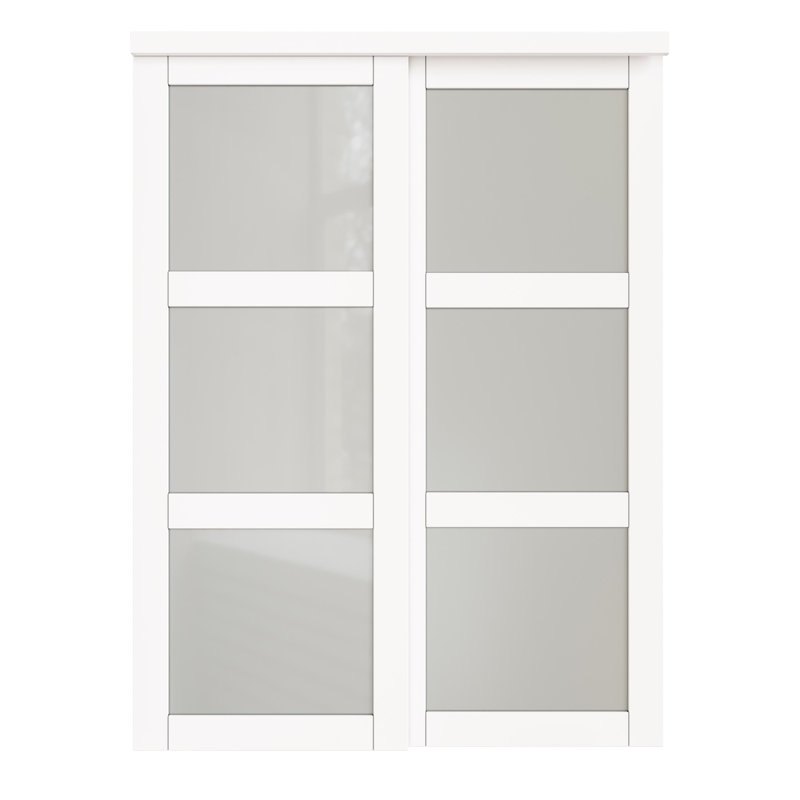 60"Wx78"H White Primed 3-Lite Tempered  Frosted Glass Sliding Door Panels Only