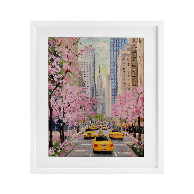 New York au printemps, reproduction encadrée sous verre, design par LSR Design Studio, H 16 po x l 13 po, Cadre blanc côtier