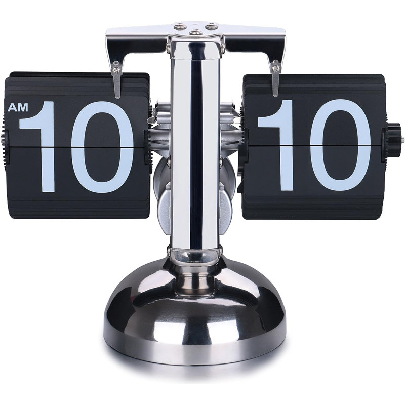 Retro Digital Flip Down Clock -Battery Powered Internal Gear Operated Clock For Home & Office Décor -Black