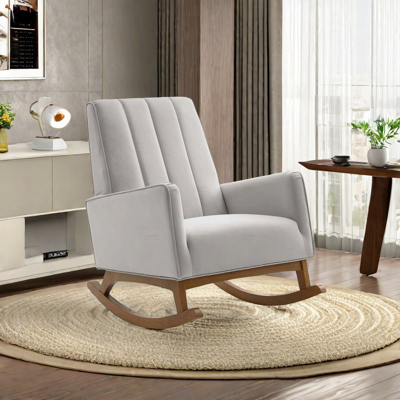 Chaise berçante simple en bois massif, Gris clair