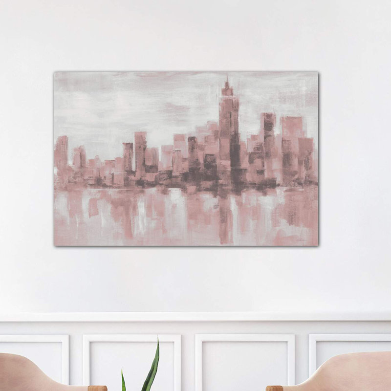 Misty Day In Manhattan Pink Gray by Silvia Vassileva - Wrapped Canvas Painting, 101.6 cm H x 66.04 cm W x 1.91 cm D
