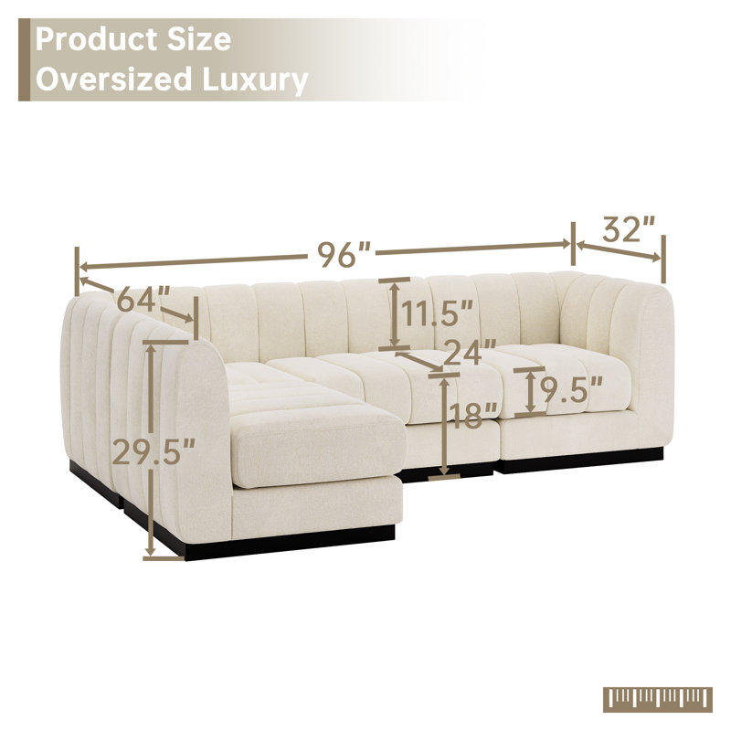 Canapé-lit modulaire en L Chenille, Chenille beige