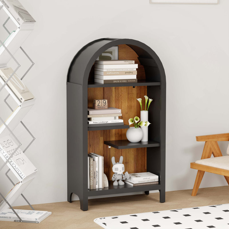 Étagère arquée autoportante à 4 niveaux à 4 niveaux, armoire de rangement asymétrique ouverte, étagère en bois pour hall d'entrée, salon, chambre à coucher, couloir