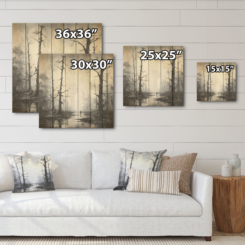 «Winter Forest Solitude - Art mural en bois sur bois de pin naturel, H 25 po x l 25 po
