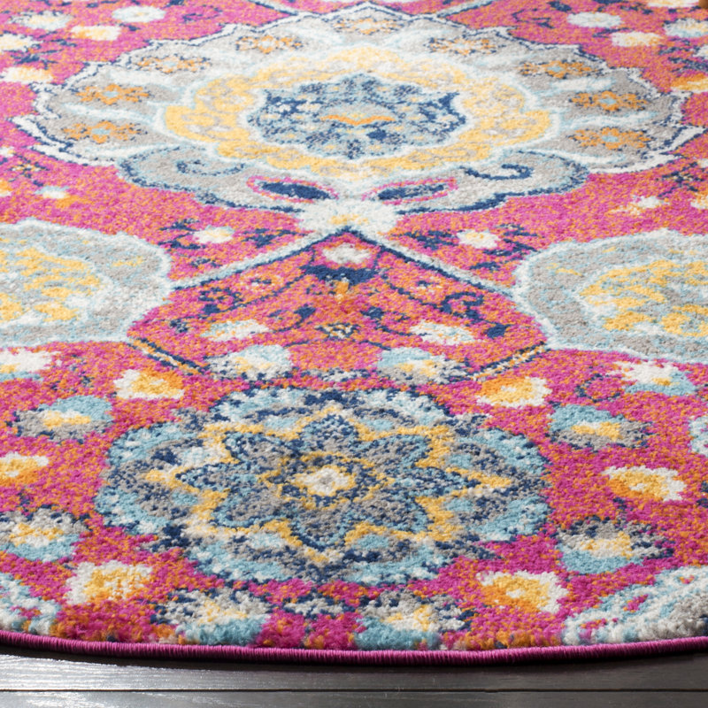 Christa Traditional Flatweave Fuchsia/Gold Area Rug, Round 6'7"