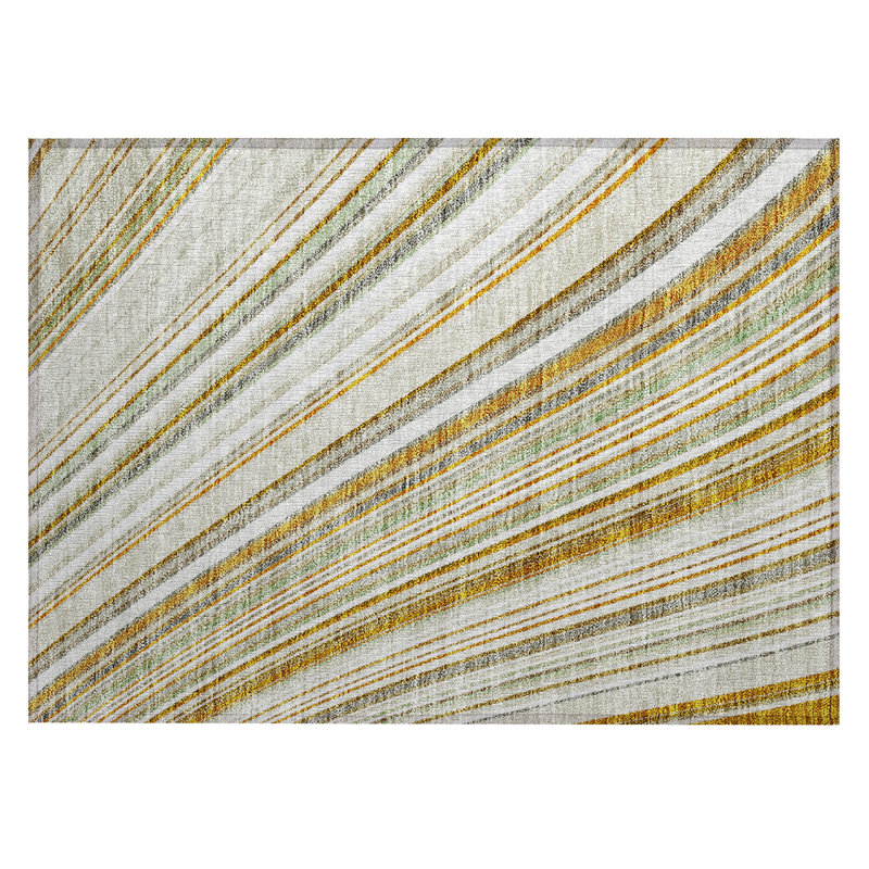 Ivory and Gray Rectangular Synthetic Stripe Rug 1'8" x 2'6"