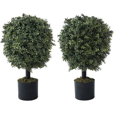 Ensemble d'arbre à boules topiaire artificiel 24 po avec mousse séchée, résistant aux rayons UV, disponible en trois styles