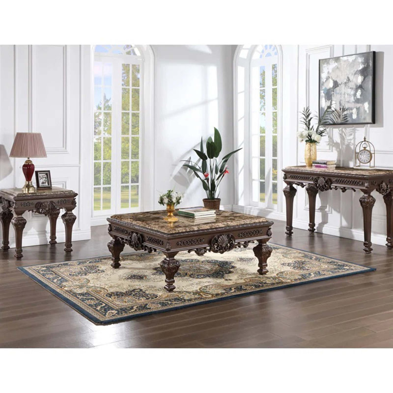 Console traditionnelle sculptée à la main avec plateau en marbre