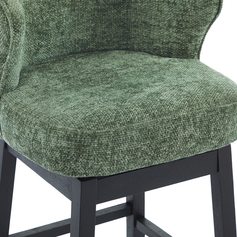 Tabouret tournant 30,32 "avec structure en bois d'hévéa massif et repose-pieds en métal, Siège vert / cadre noir