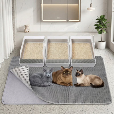 Extra Large XL Cat Litter Trapping Mat, 45"x27", Machine Washable Double Layer, Urine & Waterproof, Easy Clean for Floor