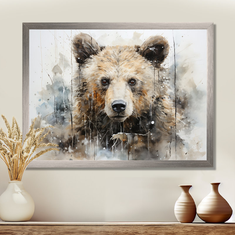 Ours en portrait - Minimalisme, impressions encadrées, Cadre simple argenté, H 16 po x l 32 po x P 1 po